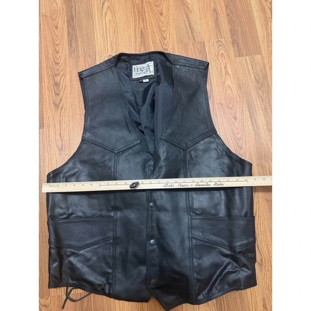 Leather Wear Plus Mens Extra Large Leather Motorcycle Vest Side Lace Snap Front